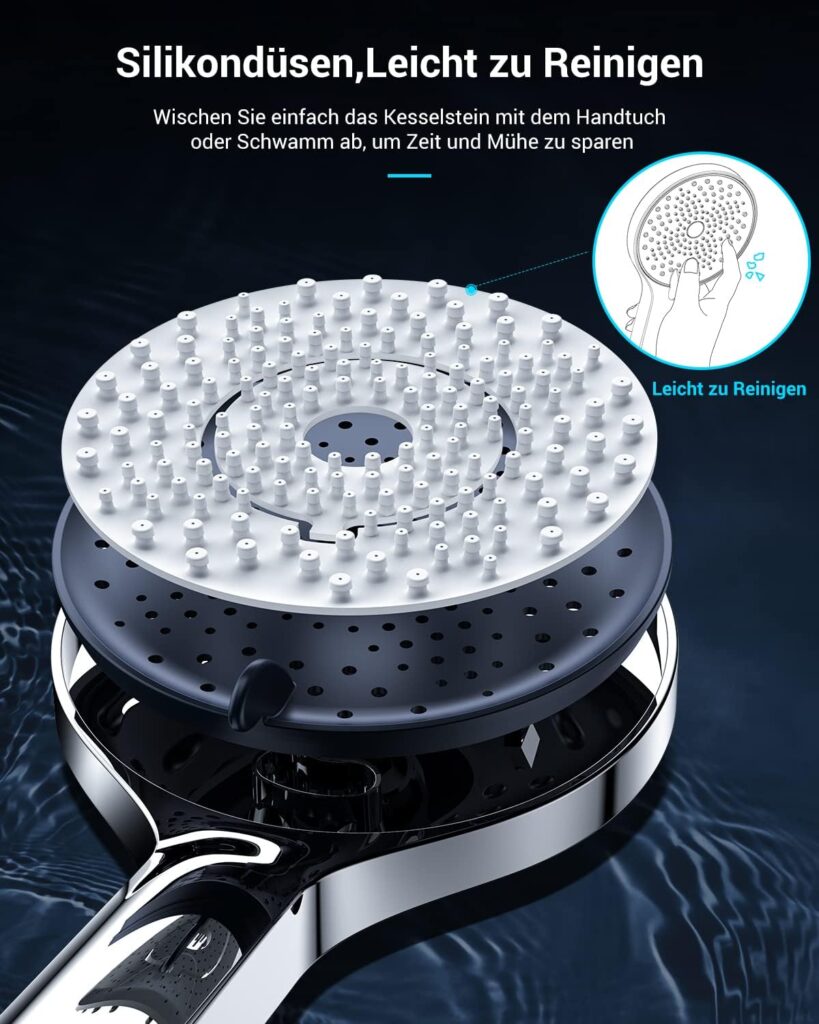 Yeaupe Water-Saving, Energy Saving Shower Head, Pressure Enhancing Shower Head, Rain Shower, Large (130 mm Diameter) with 3 Jet Types, Hand Shower, High Pressure Shower Head